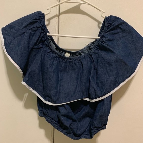 Off the shoulder blue and white cropped top - Picture 2 of 3